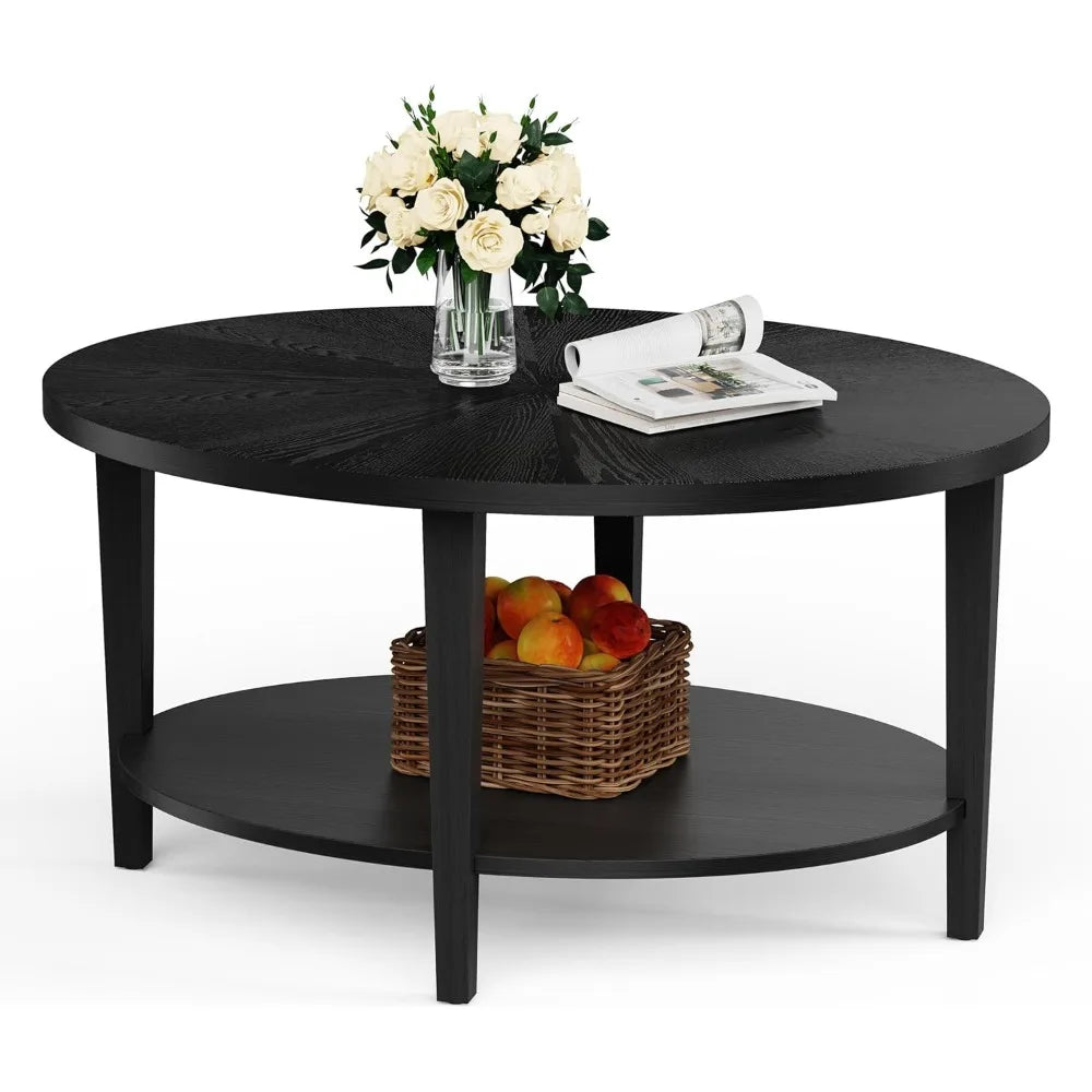 Beautiful Black Solid Wood Oval Coffee Table for Living Room