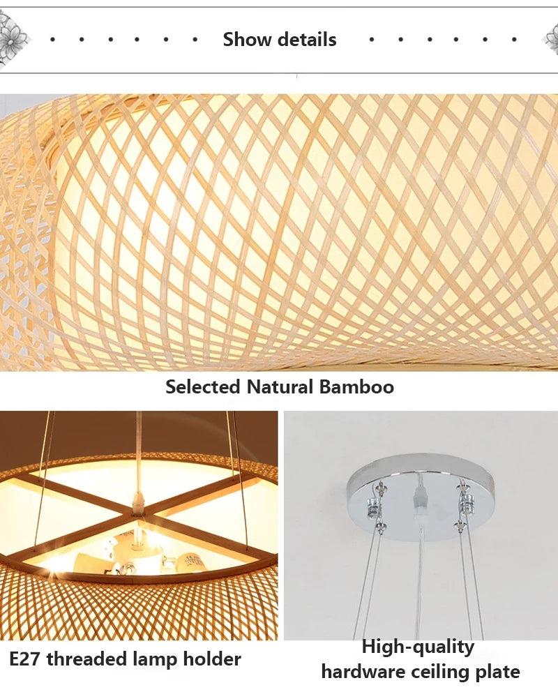 Bamboo Woven Ceiling Lamp Japanese  Circular Pendant Light