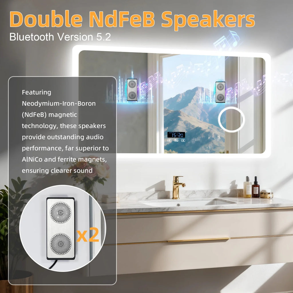 LED Bathroom Mirror with Bluetooth Dimmable Backlit Vanity Mirror with 3X Magnifier and Screen Display