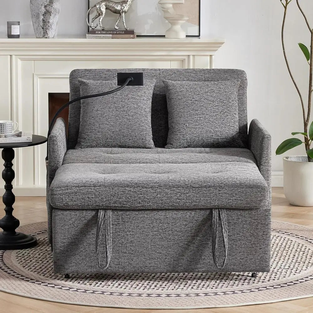 Hot-sellingConvertible Sofa Bed with USB Ports, 3-in-1 Sleeper, Grey
