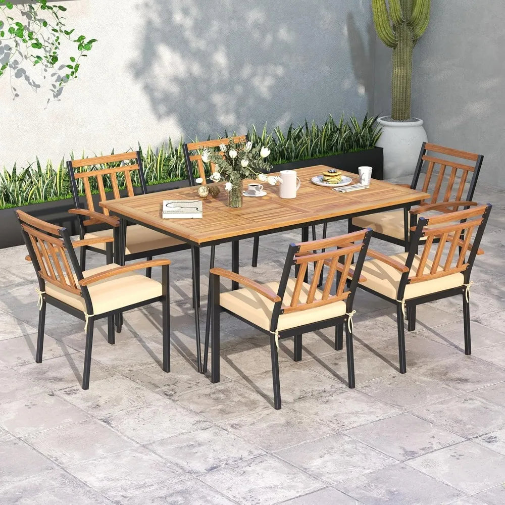 63-inch outdoor dining table, patio dining table for 6 people w/acacia wood