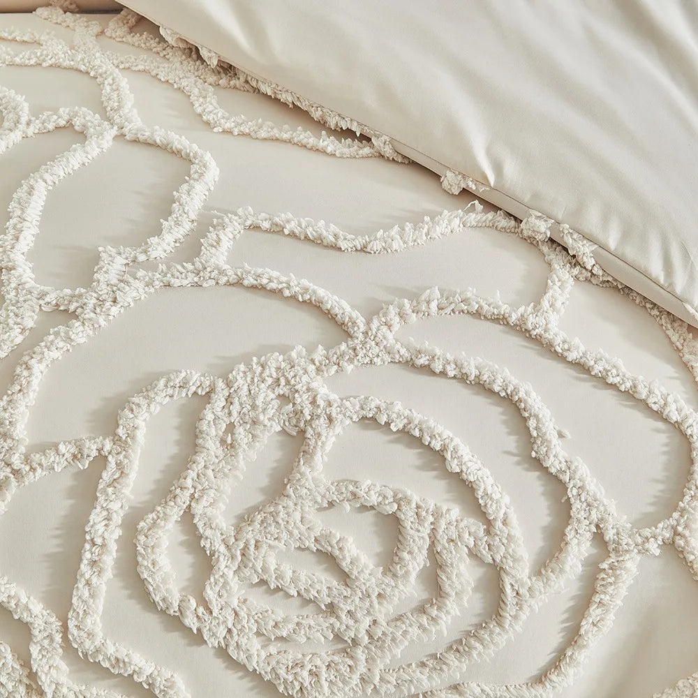 3D Rose Floral Tufted Duvet Cover Set High Quality and Pillowcases