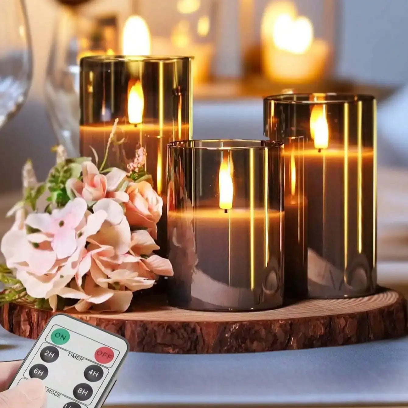 LED Candle Set with Remote Control and Timer — Warm, Flickering Light