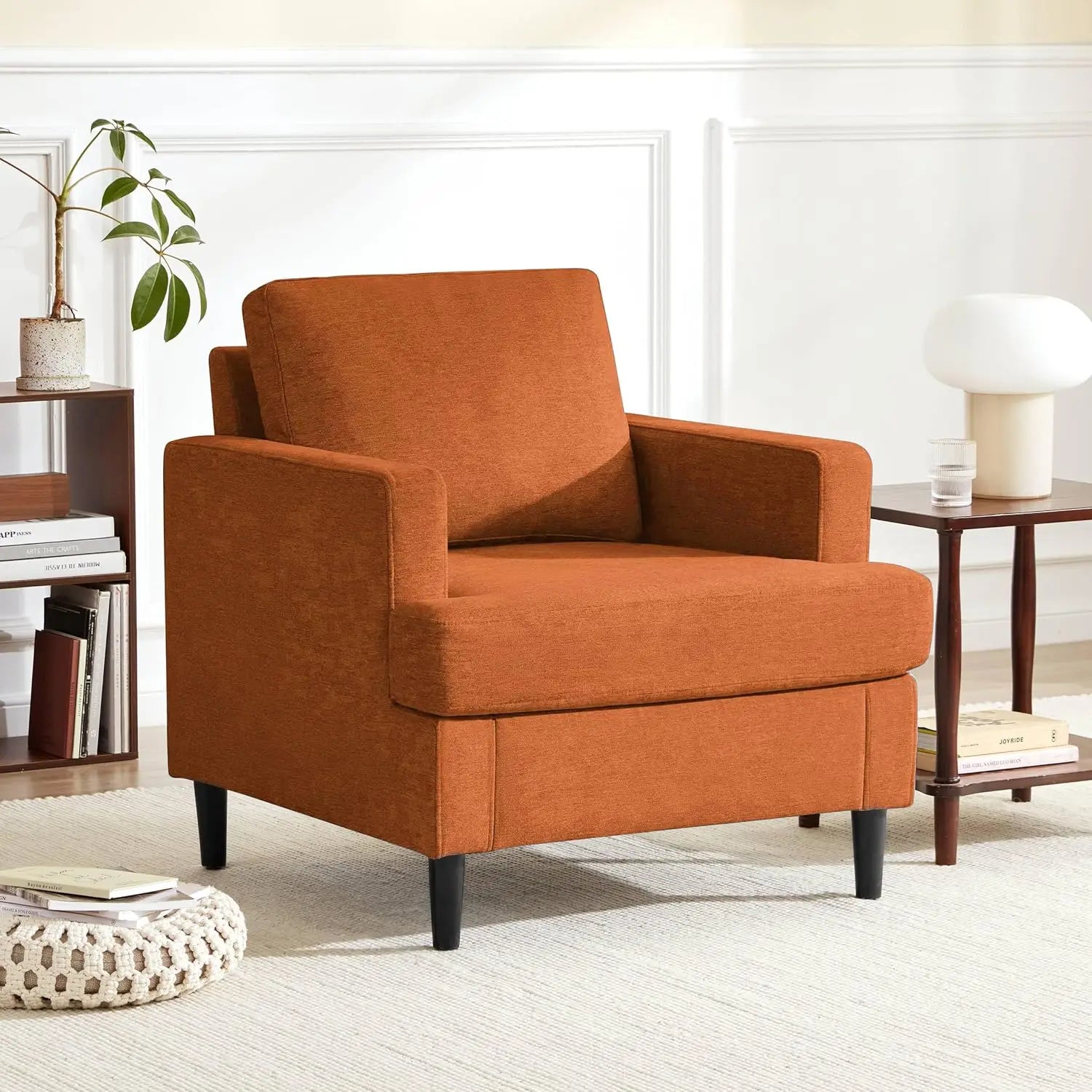 Mid-Century Accent Chair,Modern Linen Fabric Armchair