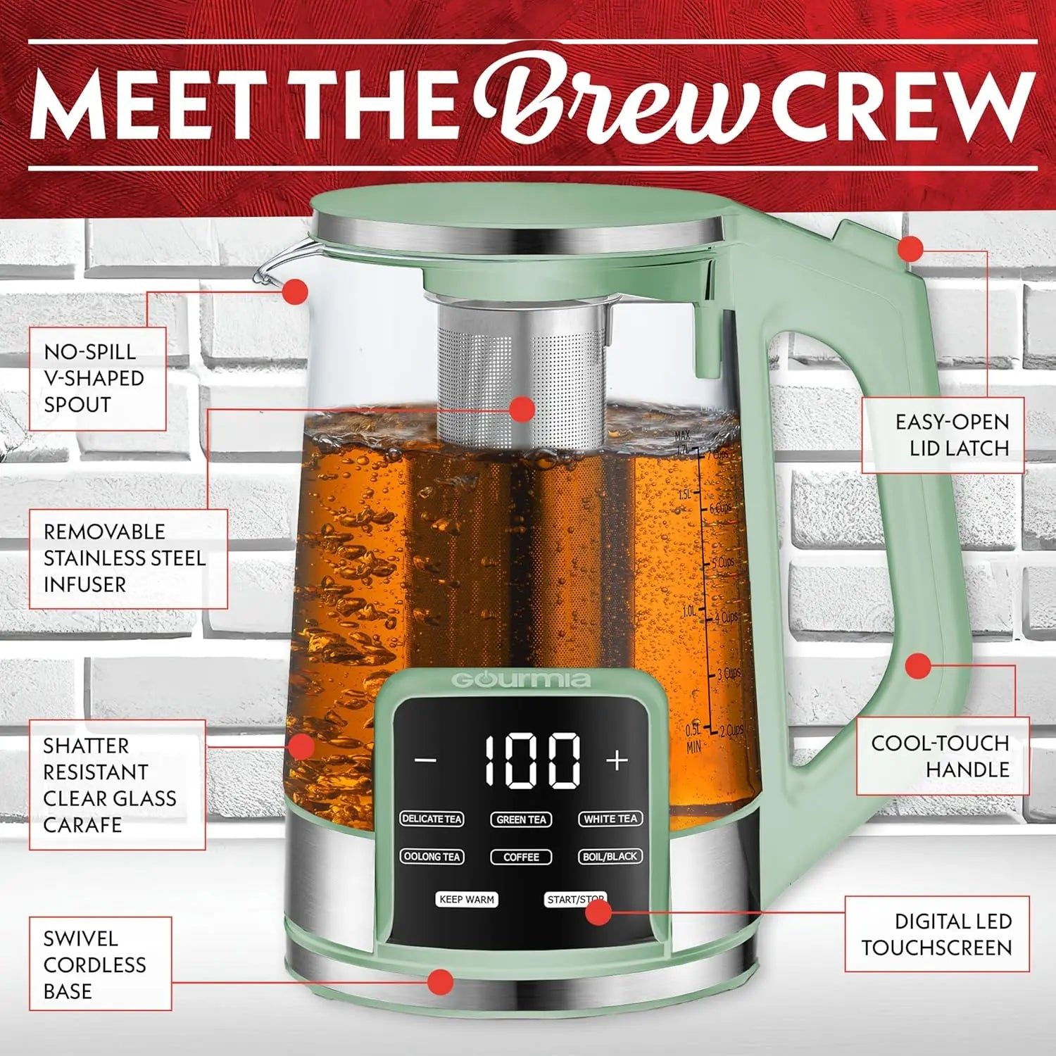 Electric Glass Kettle – 1.7L Programmable Tea & Coffee Brewer