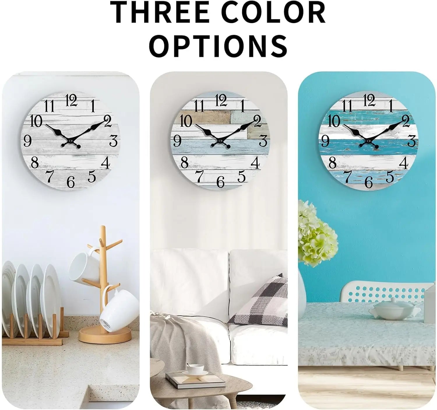 10 Inch Silent Non-Ticking Wall Clock, Coastal Rustic Retro