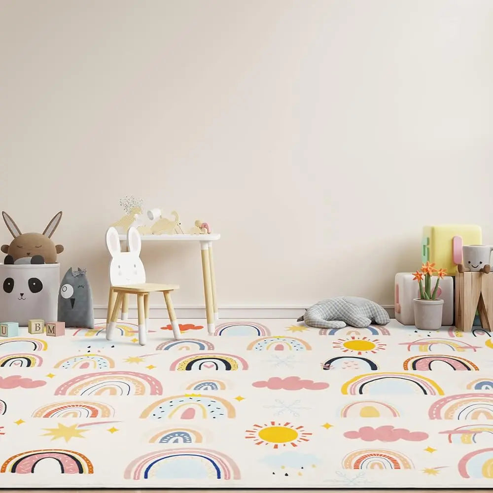 Soft Kids Area Rug, Large Washable Cute Rainbow