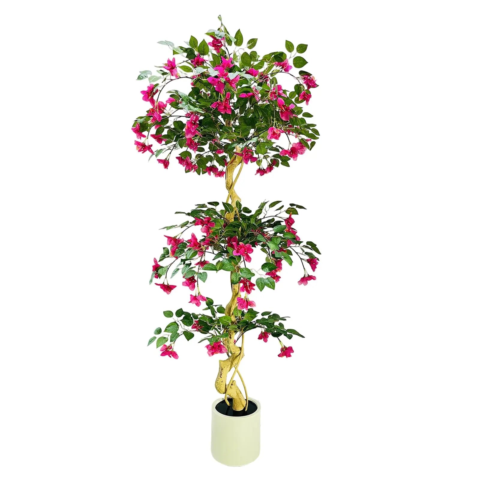 Lifelike Artificial Bougainvillea Tree in White Pot Realistic Silk Foliage