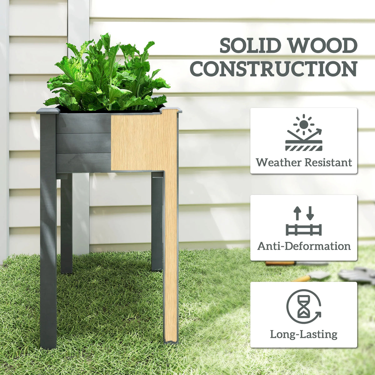 Elevated Natural Garden Plant Stand Outdoor Flower Bed Box Wooden