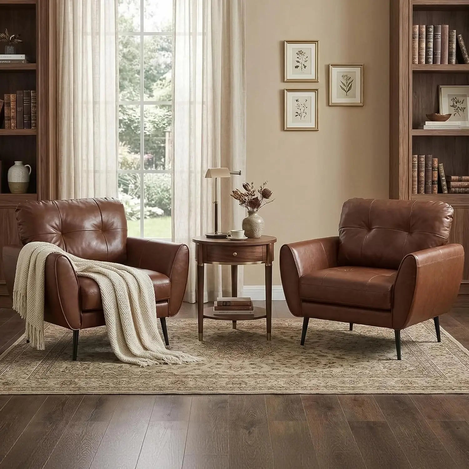 Leisure Chair,Minimalist Modern Leather Accent Chair Set, Tufted Mid Century