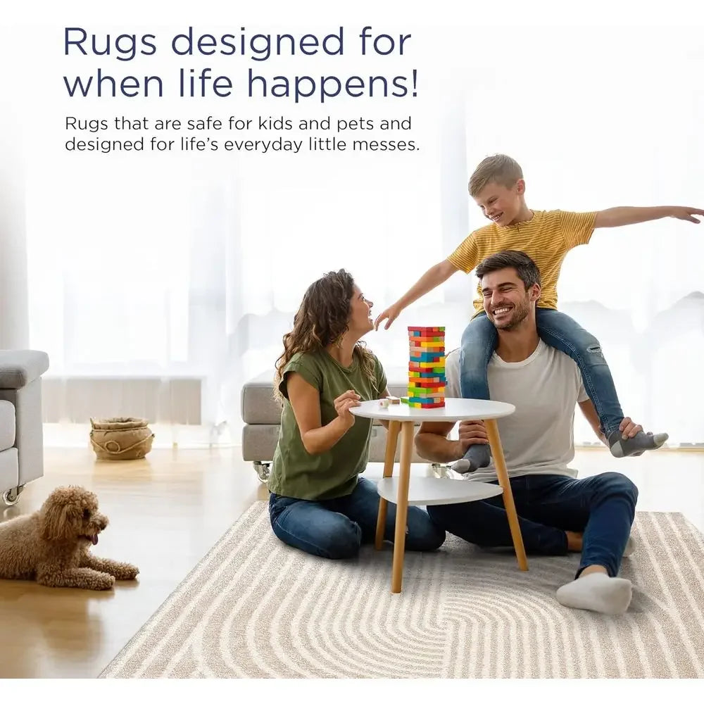 Pretty Pattern 5' x 8' Beige Arch Area Rug - Durable, Stain Resistant, Modern Design