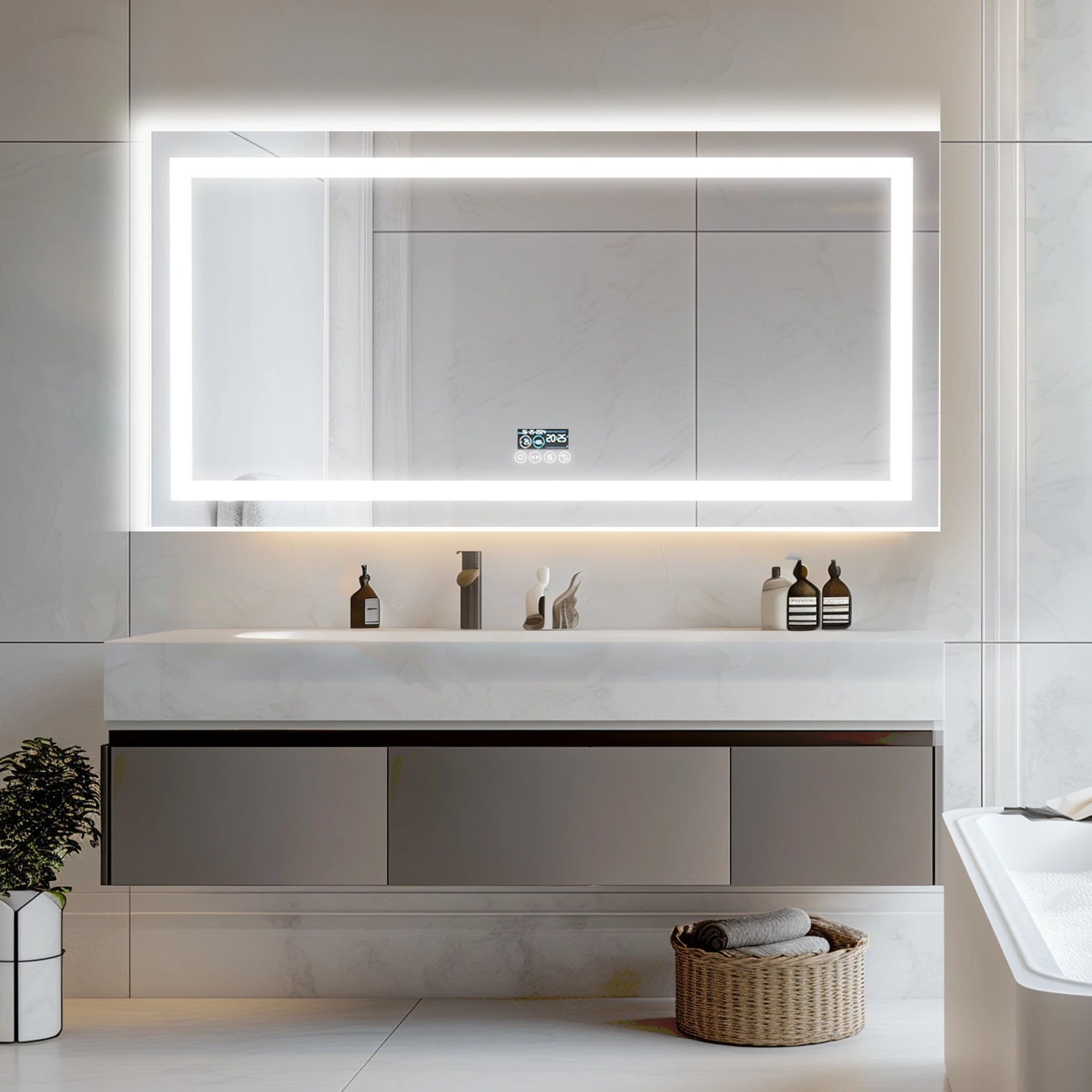 Musical LED Bathroom Mirror with Lights Vanity Make Up Mirror Dimmable