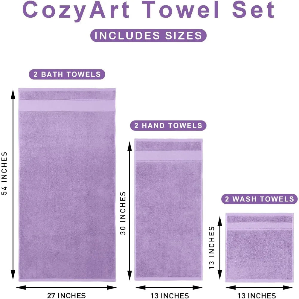 Lavender Bath Towels Set 6 Piece, Luxury 100% Turkish Cotton, Soft, Absorbent