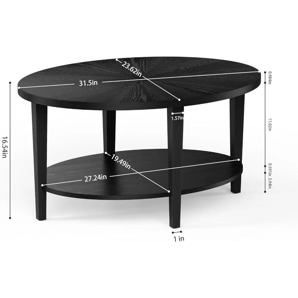 Beautiful Black Solid Wood Oval Coffee Table for Living Room