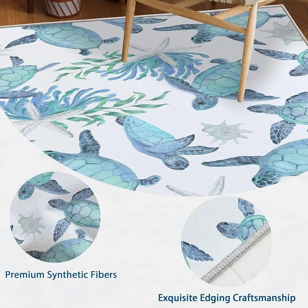 Coastal Sea Turtles Area Rugs Beach Themed Nautical Non Slip