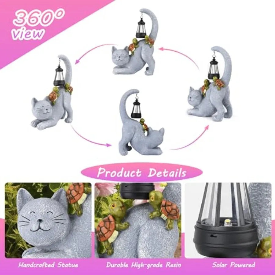 Miss Cat Outdoor Statue with Solar Lantern,