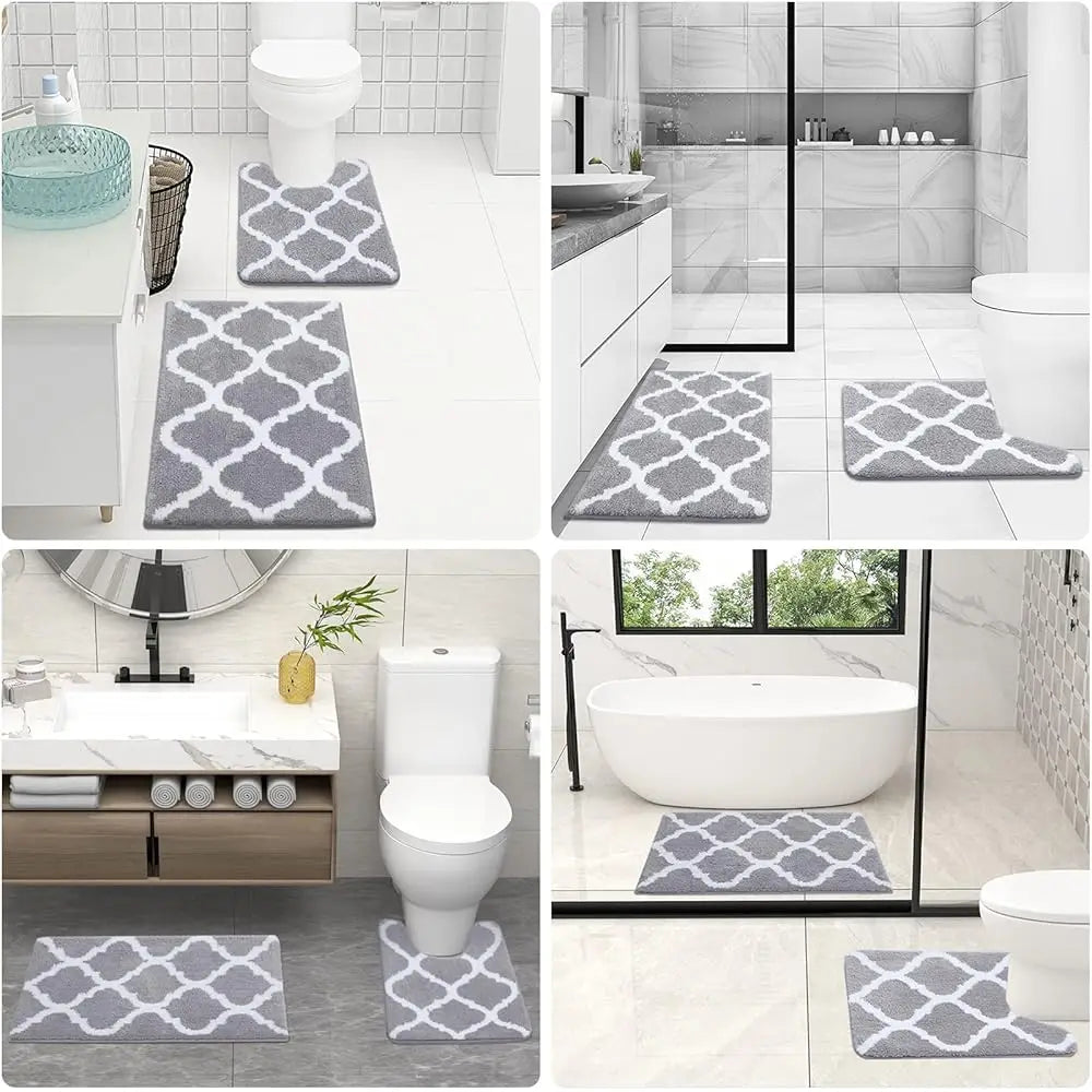 Bathroom Rugs Set 2 Piece, Microfiber,Mat And U-Shaped Toilet Rug,