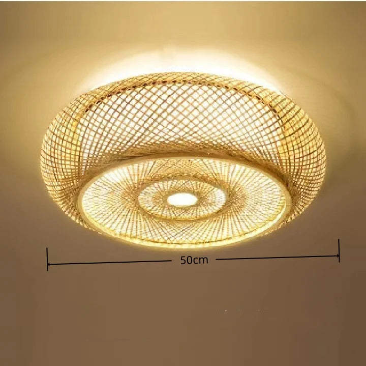 Bamboo Woven Ceiling Lamp Japanese  Circular Pendant Light