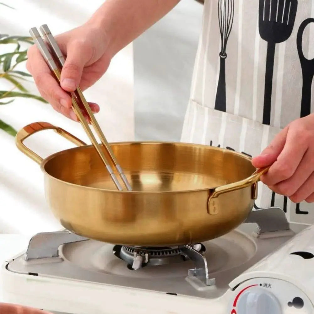 Korean Ramen Pot, Stainless Steel Noodle Pot Portable Kitchen Cooking Pot for Household28CM