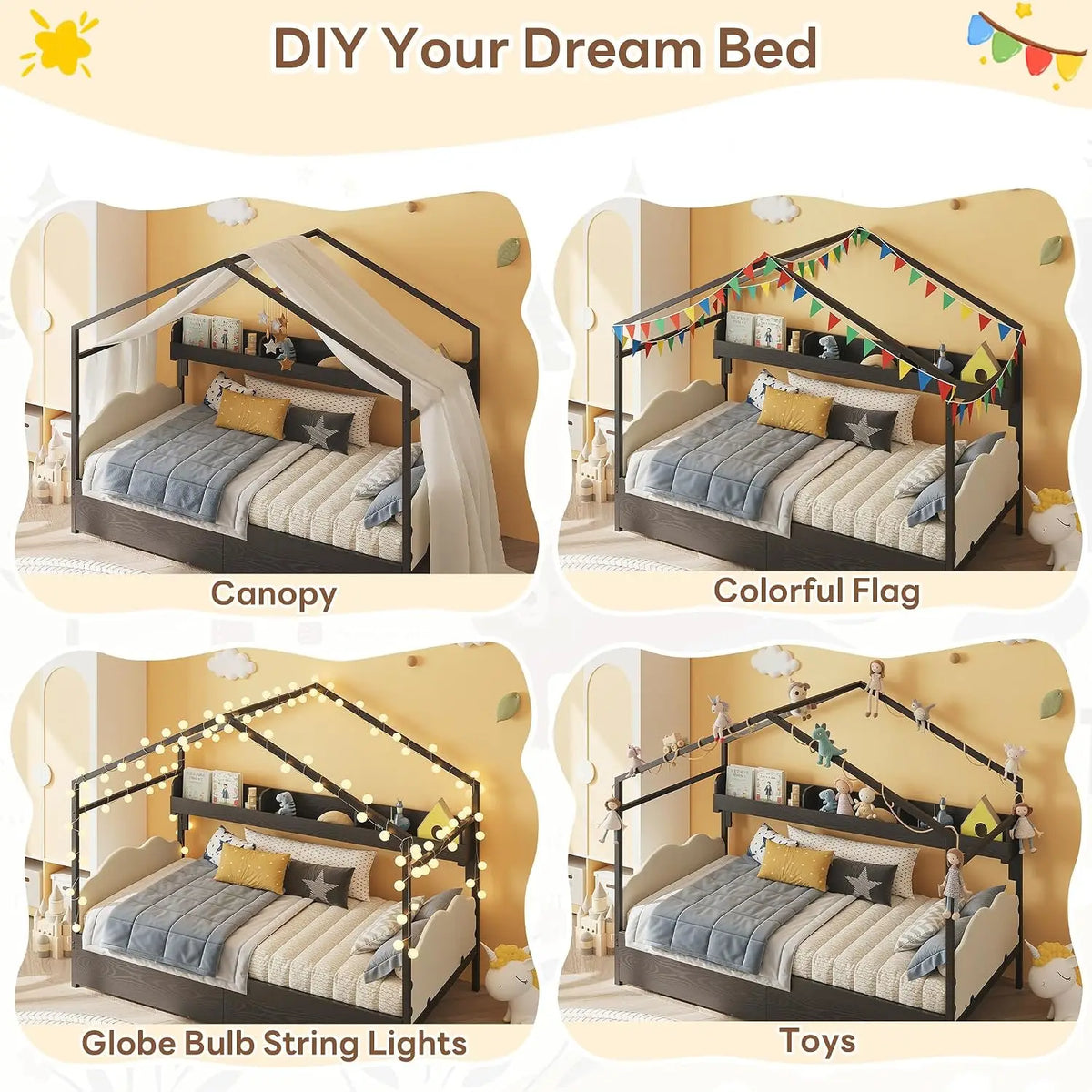 Twin House Day Bed  with Storage Drawers & Bookshelf