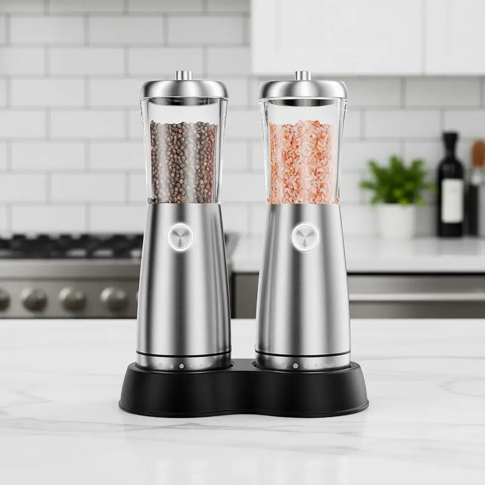 Automatic Stainless Steel Rechargeable Salt and Pepper Grinder Set