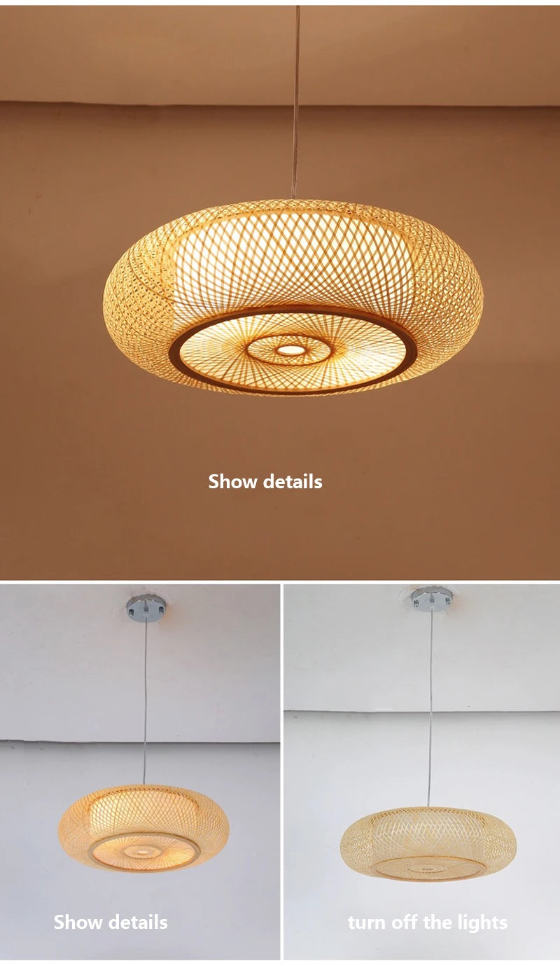 Bamboo Woven Ceiling Lamp Japanese  Circular Pendant Light
