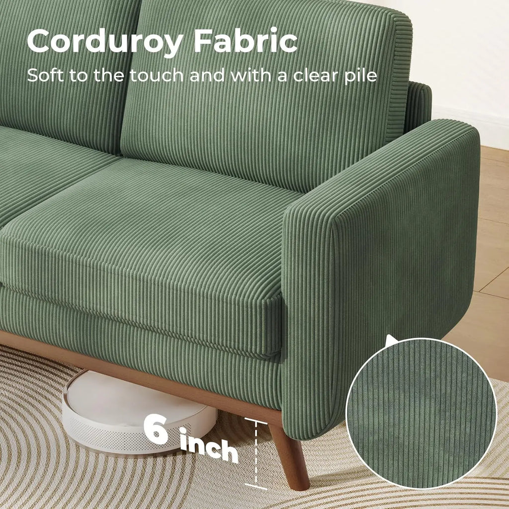 68" Green Loveseat Sofa, Comfy Corduroy with Spring Cushion