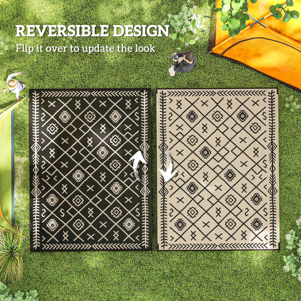 Awesome Outdoor Rug, 9' x 12' Floor Mat, Black Beige Rhombus