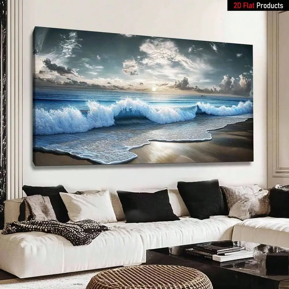 Ocean Waves Seascape, Beach Scenery,  Large Frame Canvas Painting Art Print