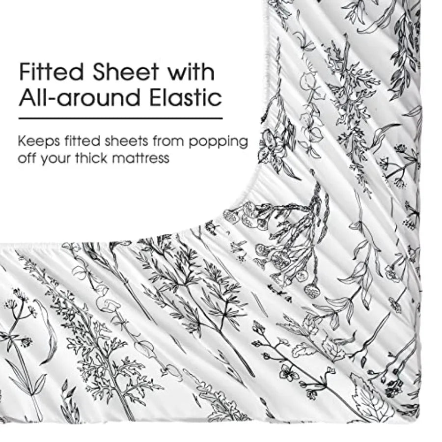 Floral Bed Sheets King Size, 18 Inch Deep Pocket Sheets 1800 Thread Count, Leaf Sheet Set Soft Breathable Cute Aesthetic Sheets
