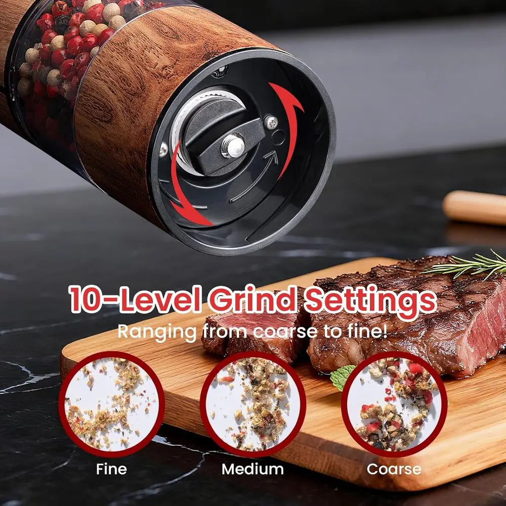 Automatic Salt and Pepper Grinder Set with Wood Base,