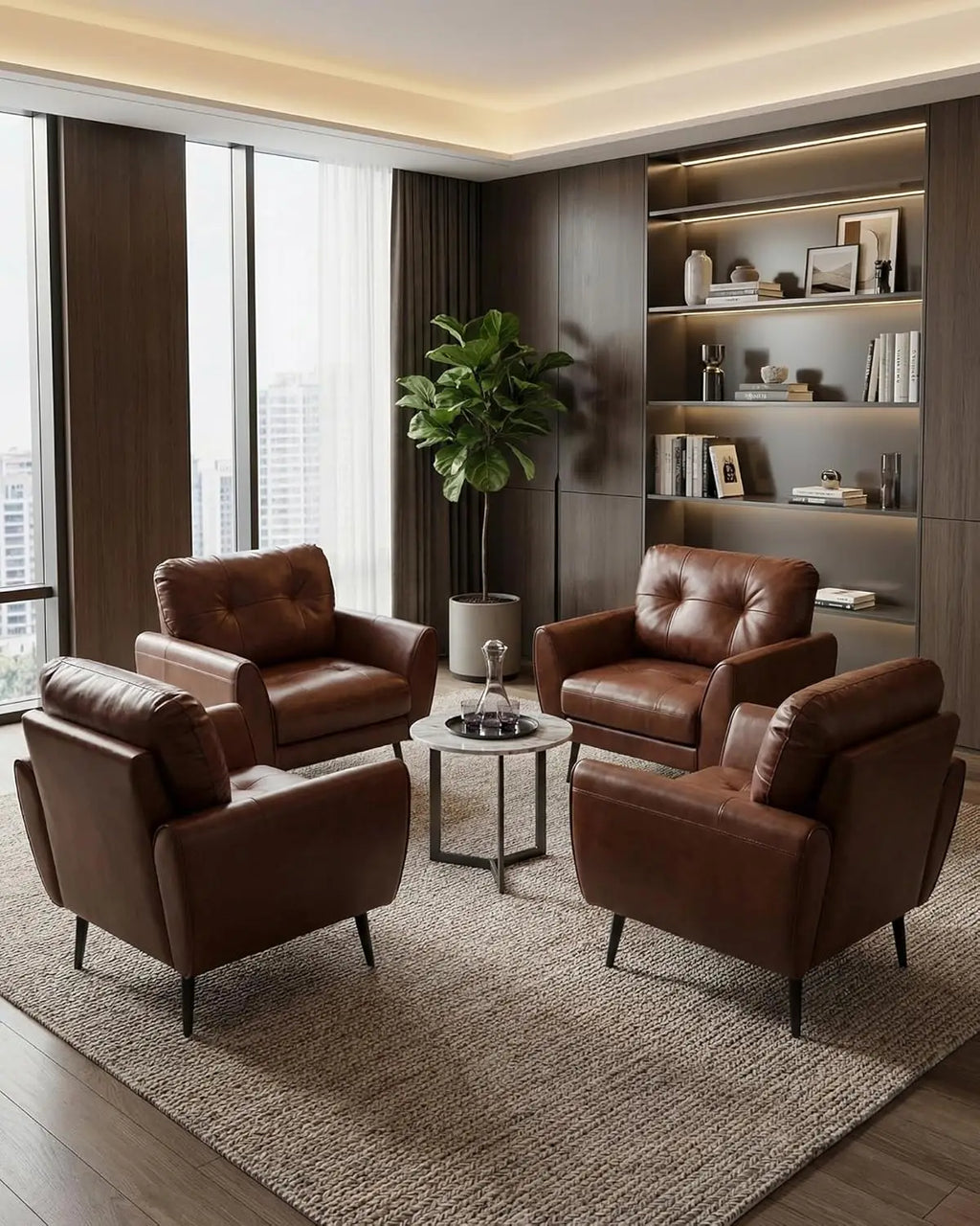 Leisure Chair,Minimalist Modern Leather Accent Chair Set, Tufted Mid Century