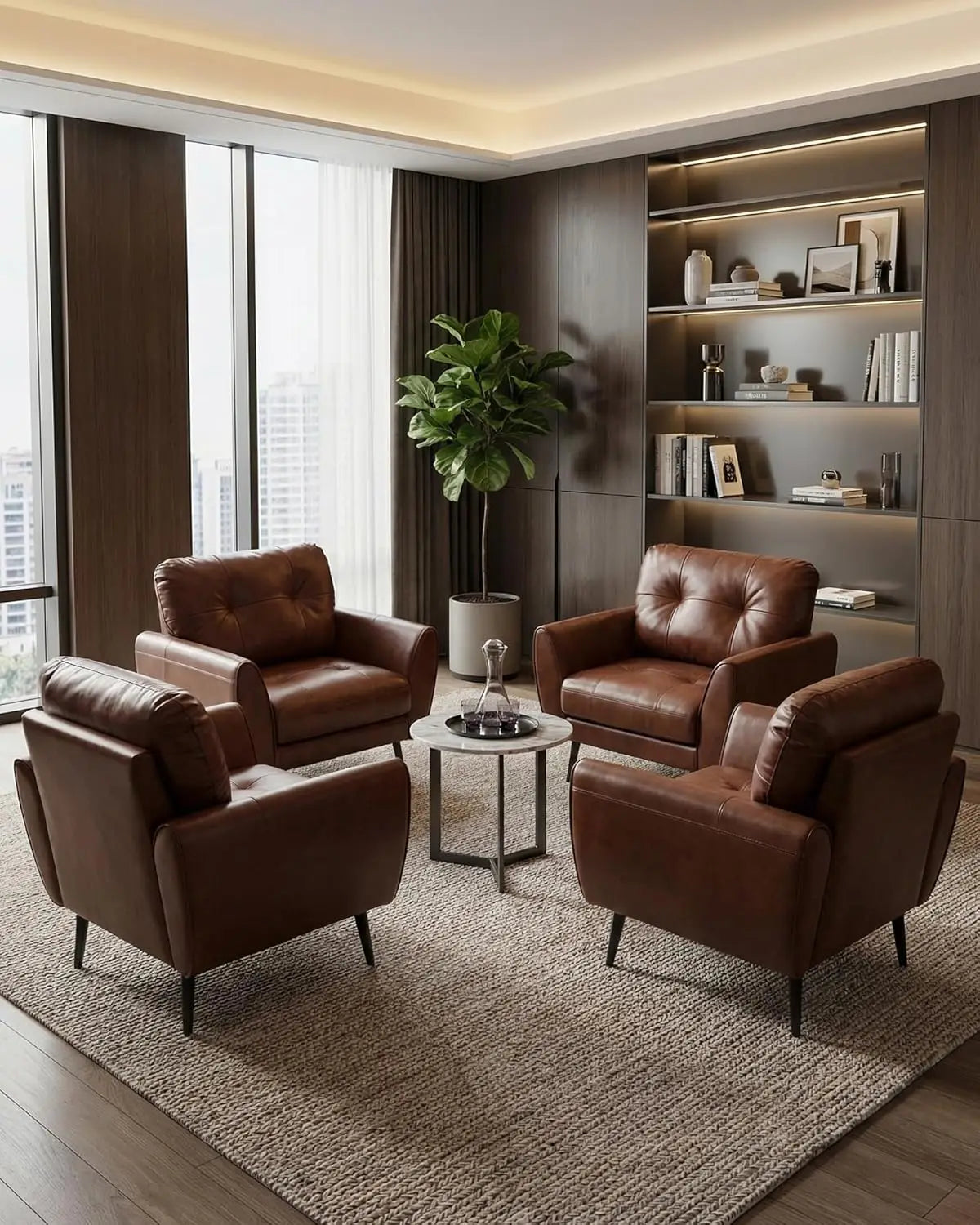 Leisure Chair,Minimalist Modern Leather Accent Chair Set, Tufted Mid Century