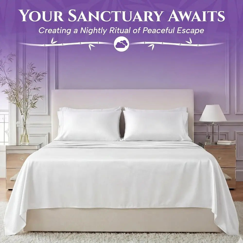 Cooling Sheets Set for Hot SleepersKing Size 6-Piece Bamboo Viscose  - Cloud Soft(White)