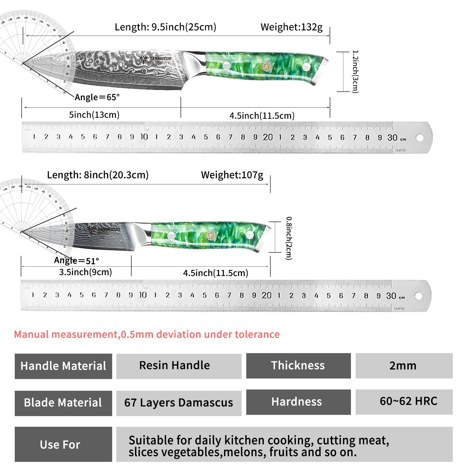 Elegant  2PCS Kitchen Knife Set - Ultra Sharp Damascus Steel  Beautiful Color Options