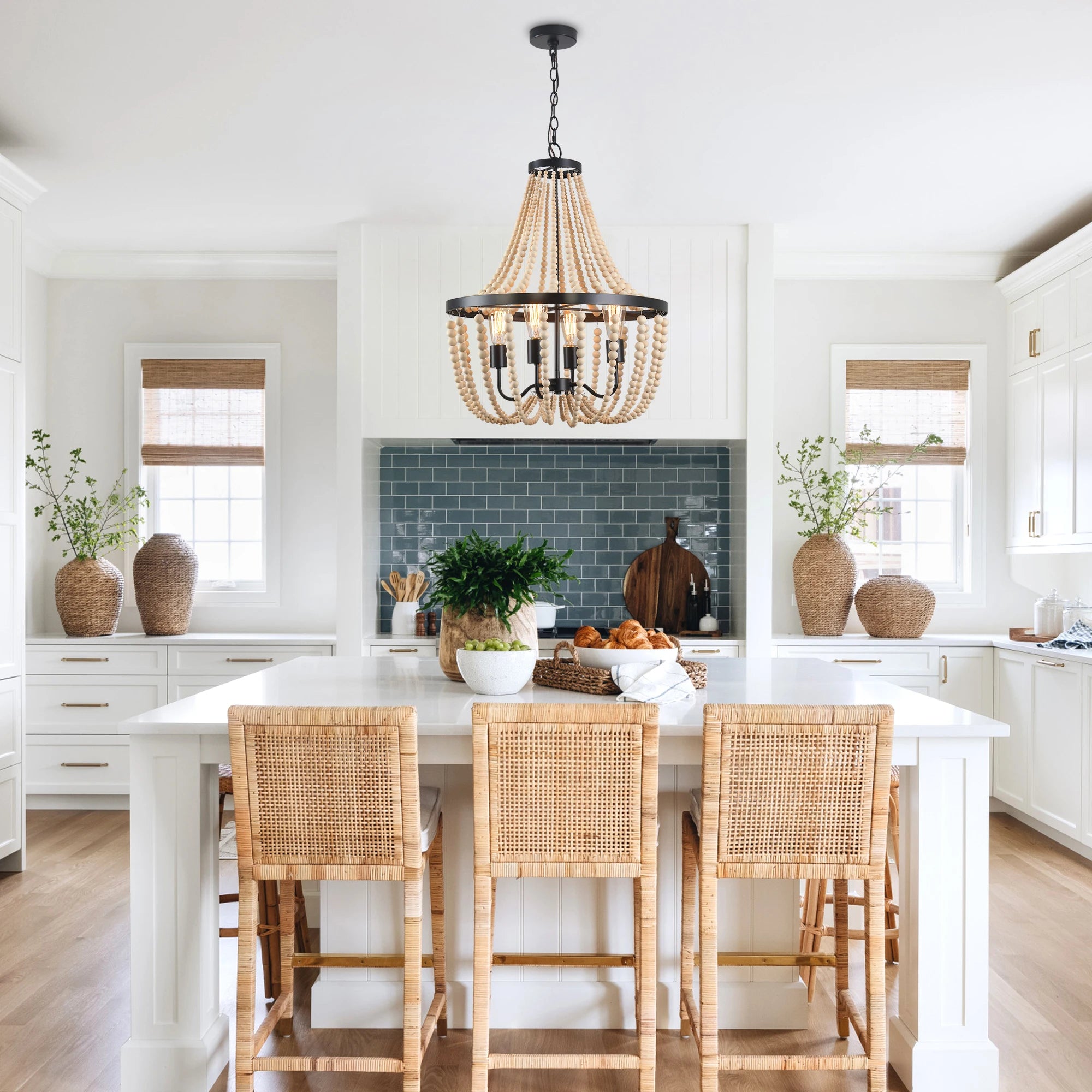 Modern Boho Wood Bead Chandelier
