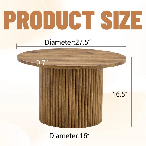 A Modern Circular coffee table with storage.