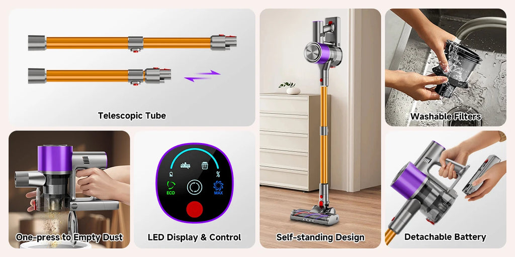 Powerful Cordless Vacuum Cleaner LED Display 45Mins Self Standing