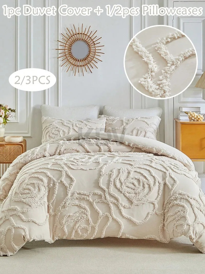 3D Rose Floral Tufted Duvet Cover Set High Quality and Pillowcases