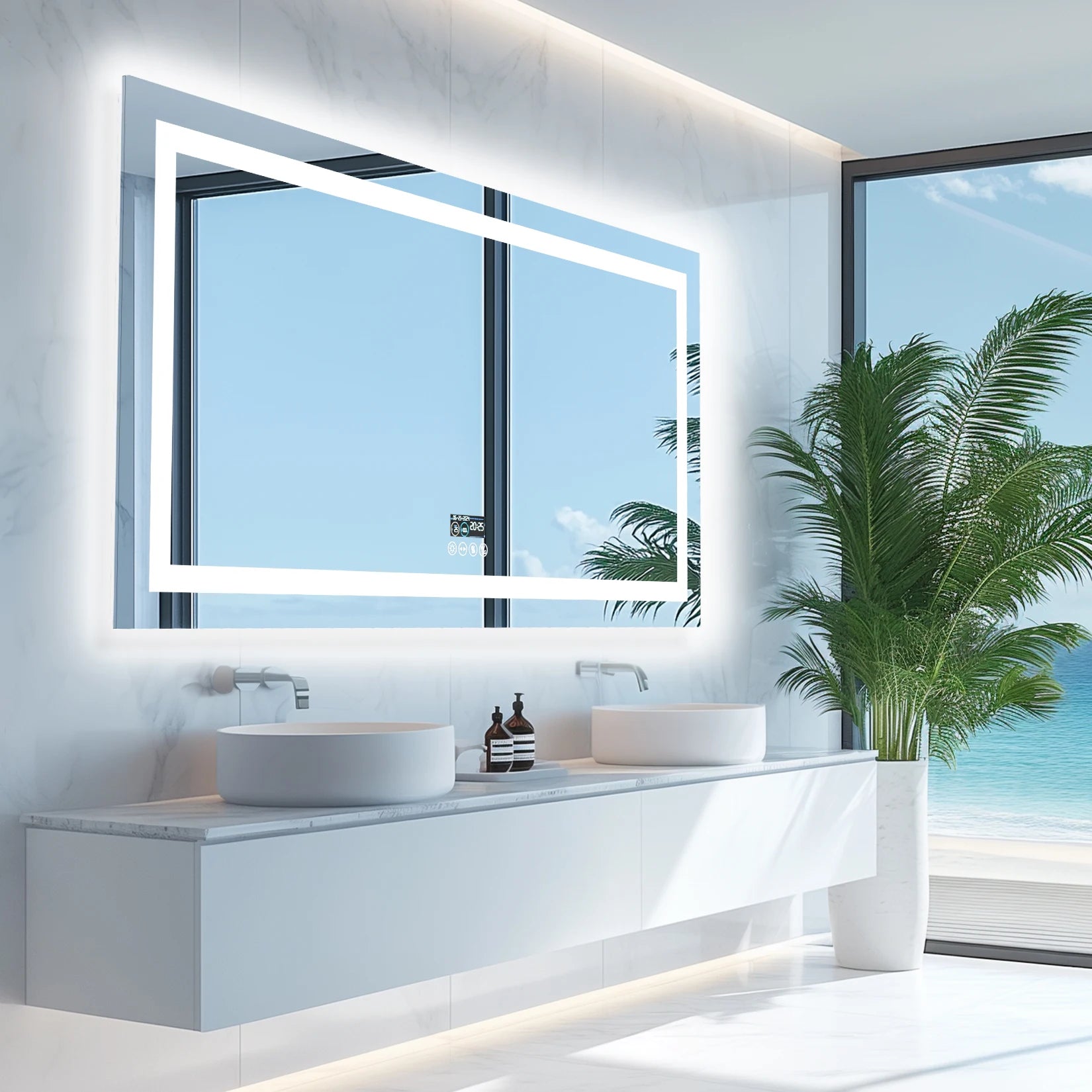 Musical LED Bathroom Mirror with Lights Vanity Make Up Mirror Dimmable