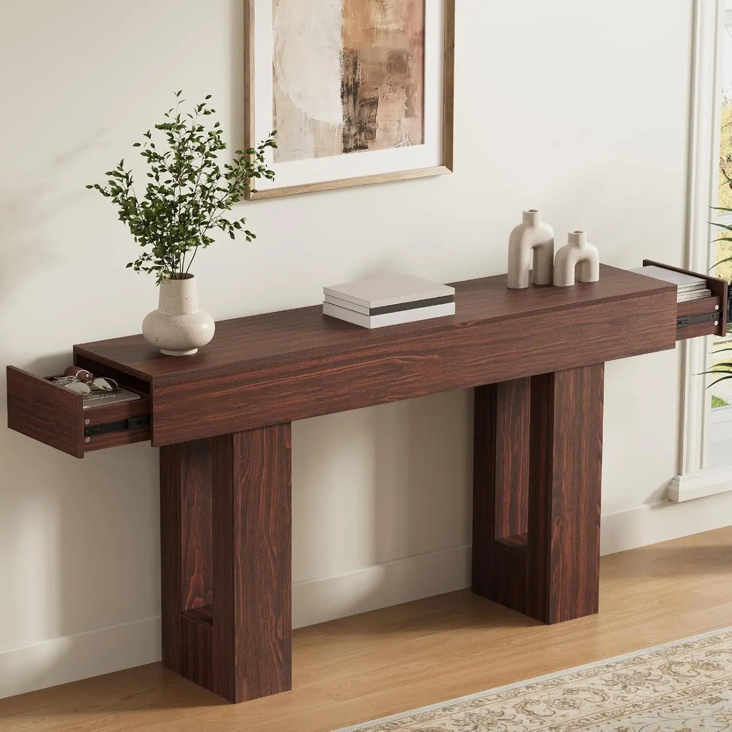 Farmhouse & Rustic Style 63in Long Console Table , see color options