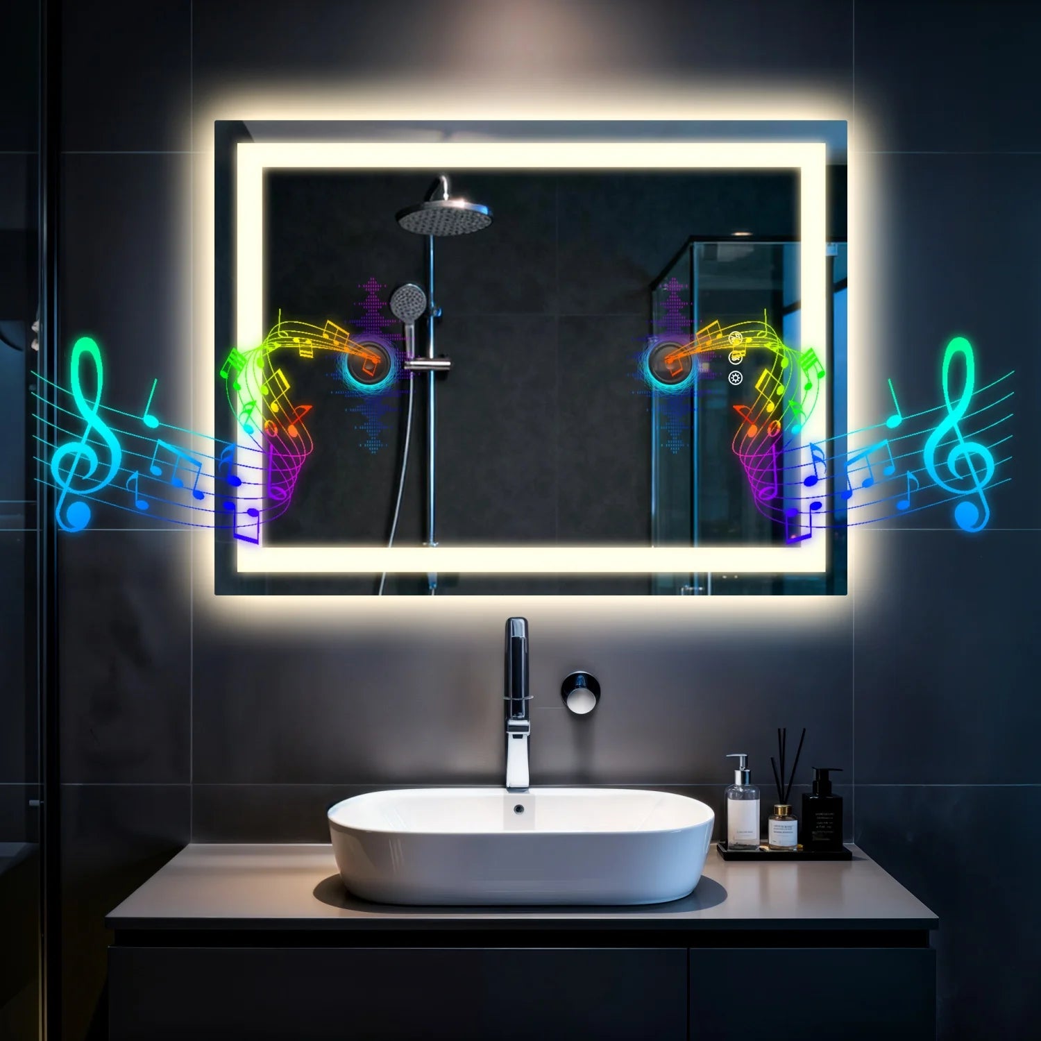 Music!!!! LED Bathroom Mirror Built-in Bluetooth Speaker Anti-Fog Dimmable  3 sizes