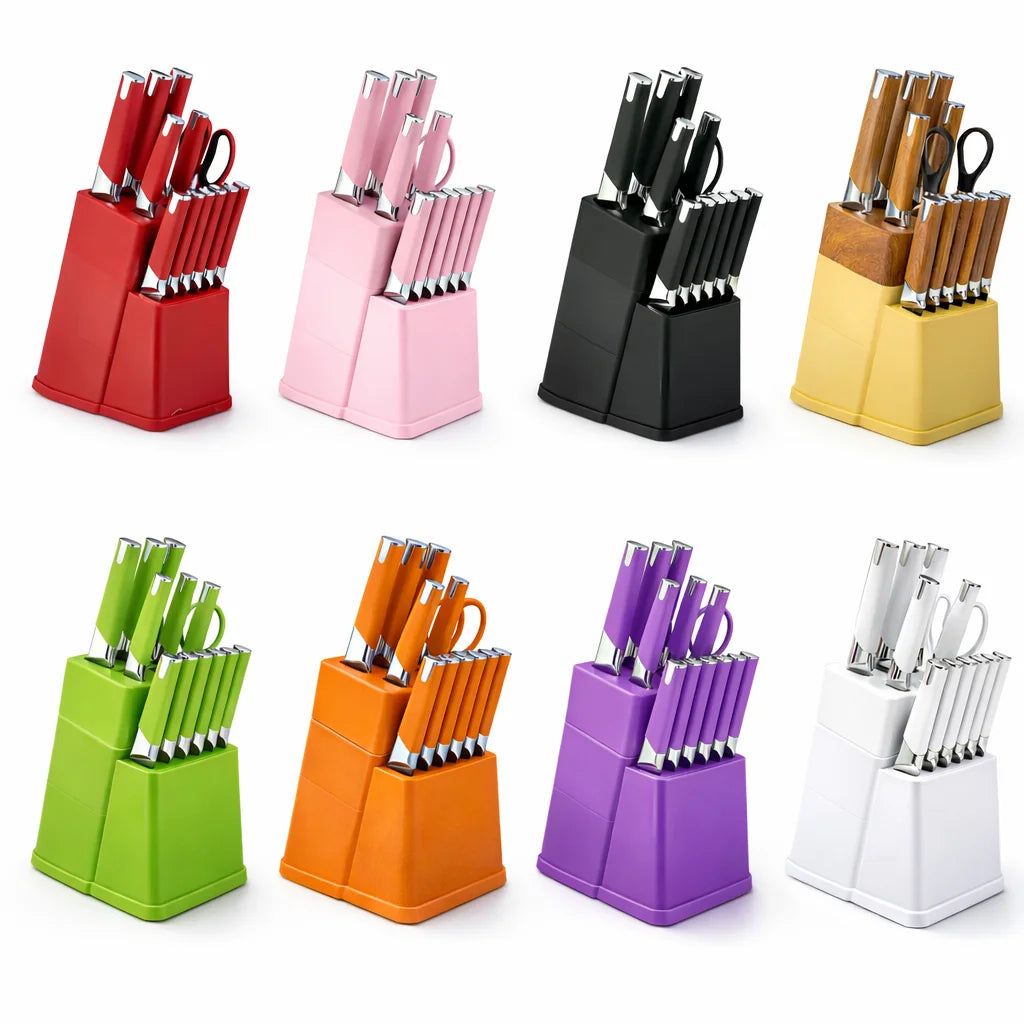 Awesome Gift Professional Kitchen Knife Block Set with 6 Steak Knives