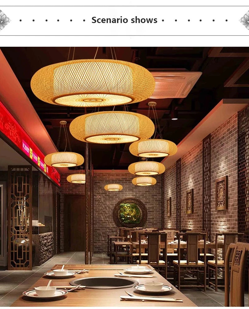 Bamboo Woven Ceiling Lamp Japanese  Circular Pendant Light