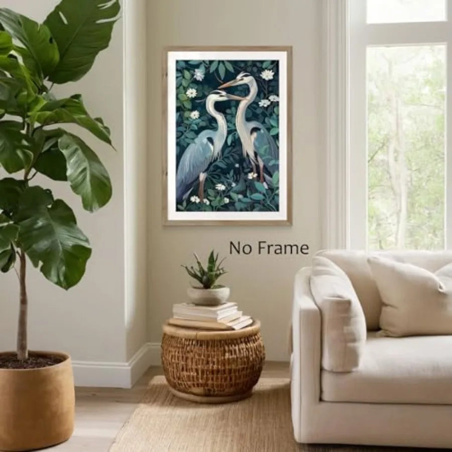 Wall Art Vintage Heron Print only Crane Picture Egret Canvas