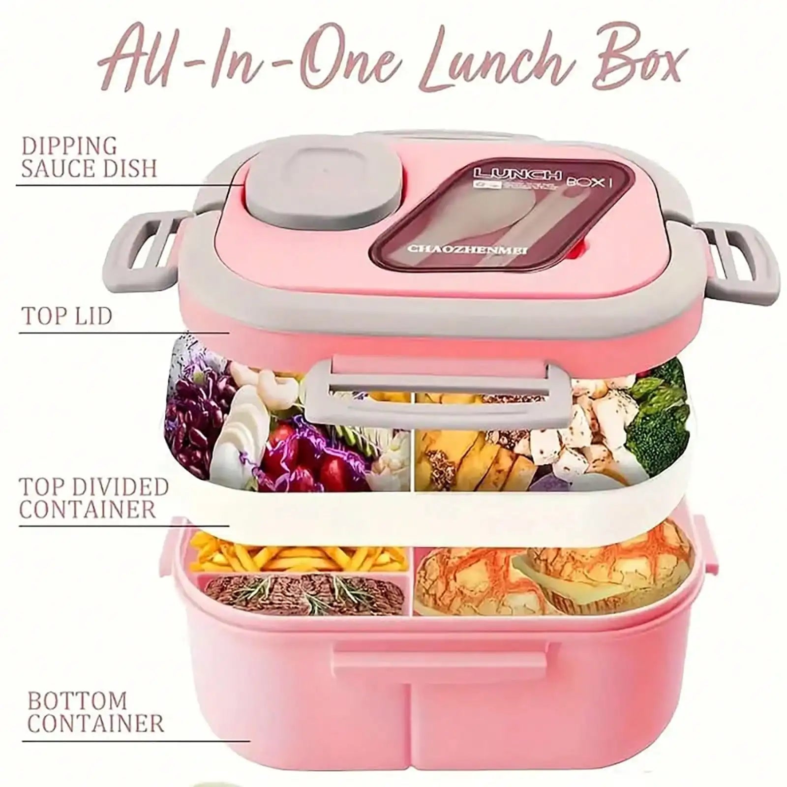 2-Layer Multi-Compartment Lunch Box Set: Lunch Box + Cup + Bag.