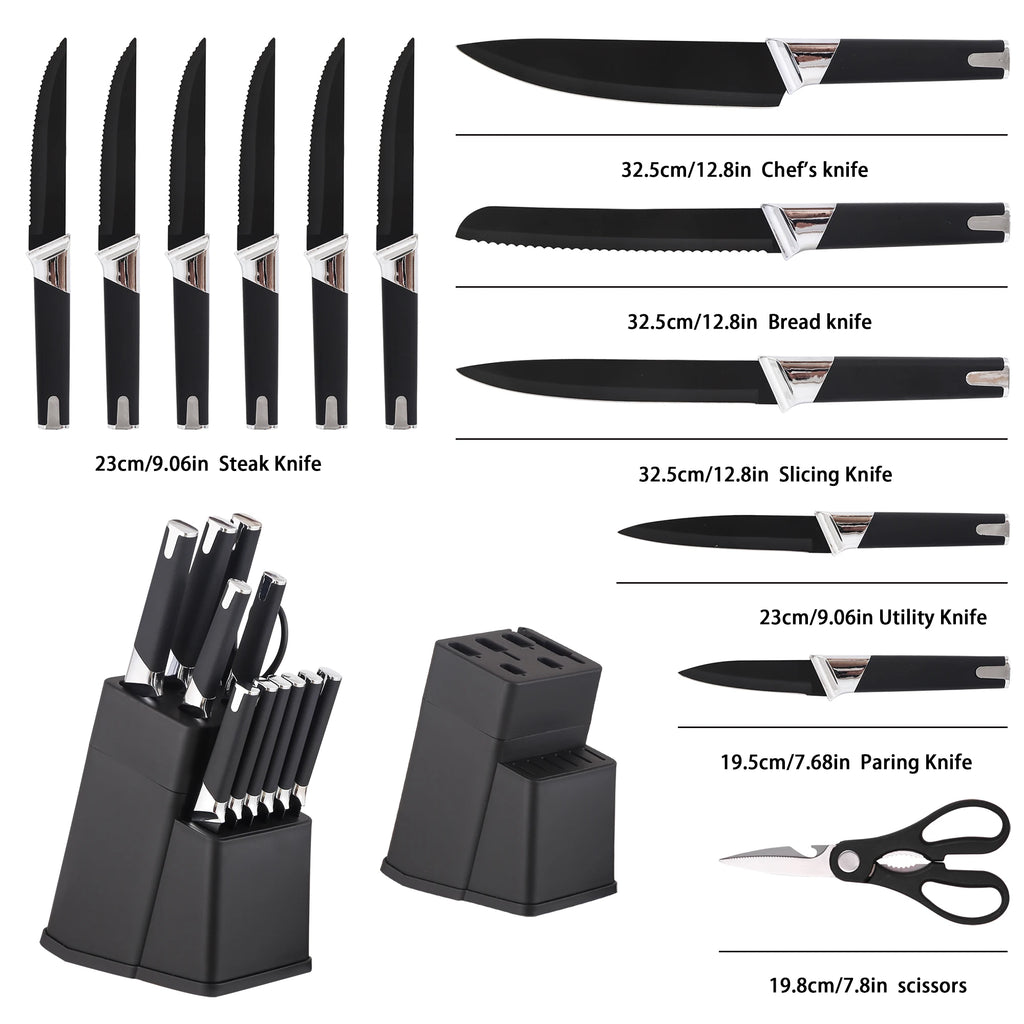 Awesome Gift Professional Kitchen Knife Block Set with 6 Steak Knives