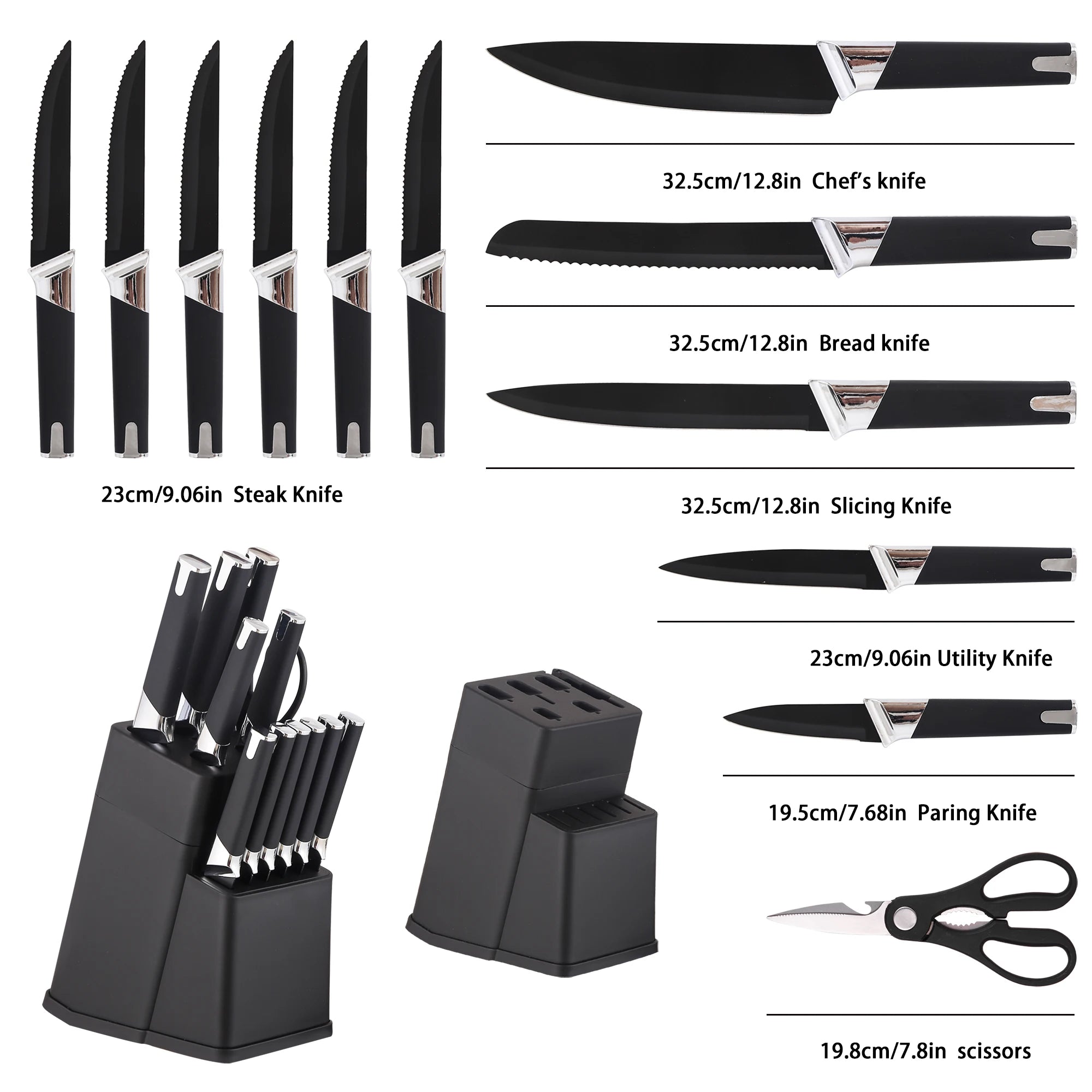 Awesome Gift Professional Kitchen Knife Block Set with 6 Steak Knives