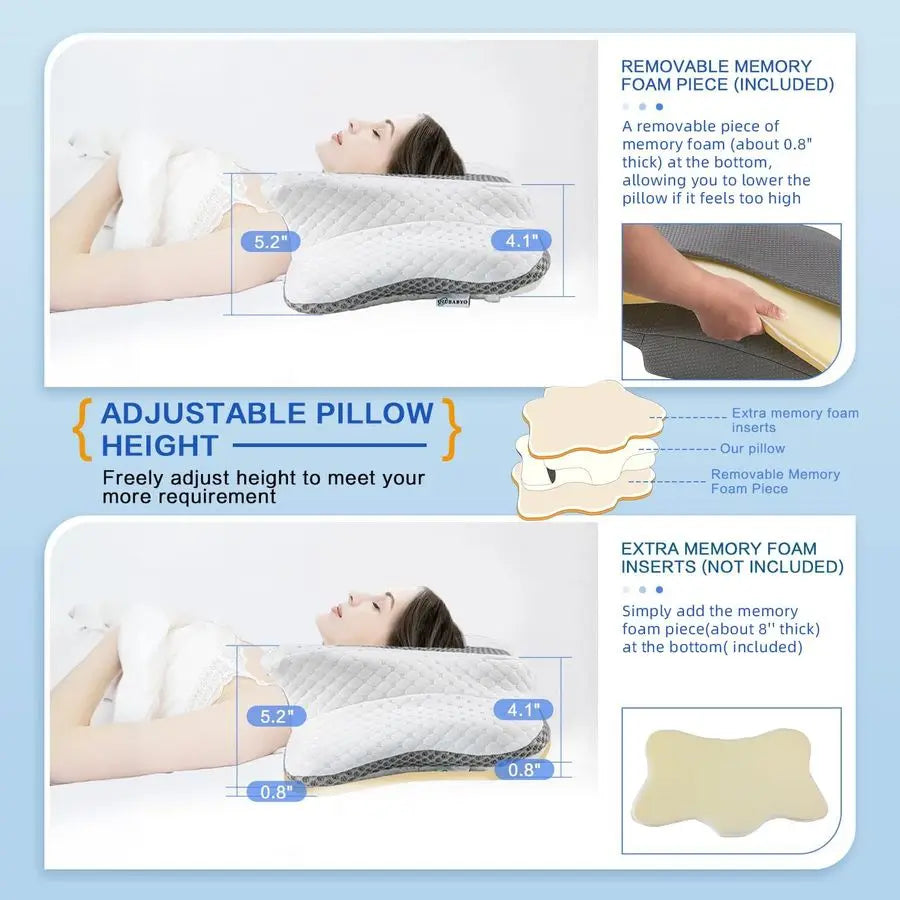 Pain Relief Cervical Pillow for Neck Support,Adjustable,Orthopedic Memory Foam
