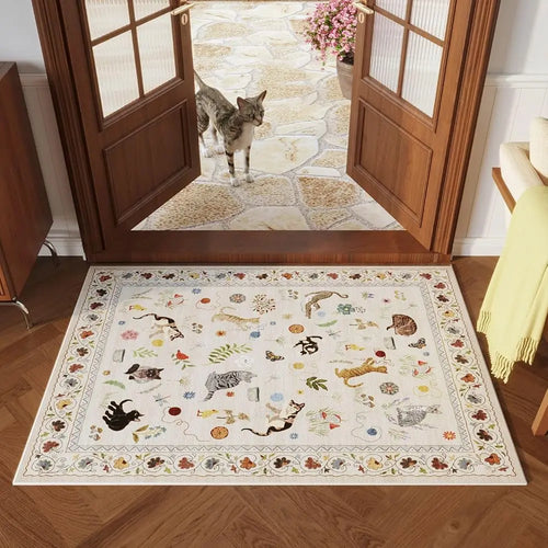 2X3 Rug Washable Boho Floral Animal Cat Small Area Rug